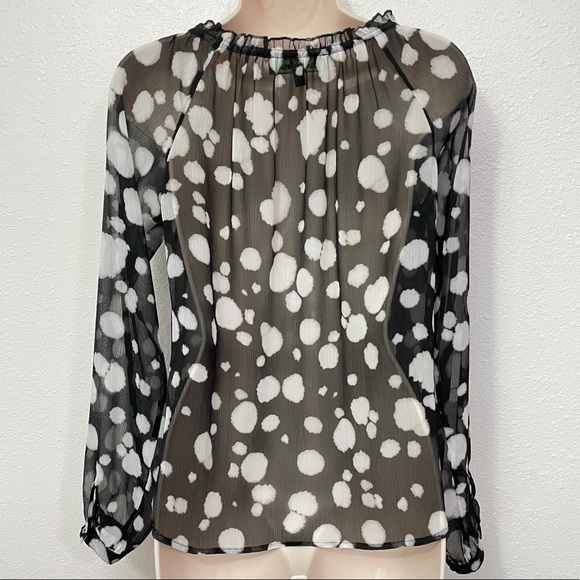 Sam Edelman Blouse Sheer Graphic Play Black White XS Spots Dots Professional - Picture 2 of 6
